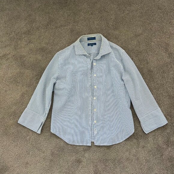 Blue and White Pin Stripe Button Down Shirt - Picture 1 of 2
